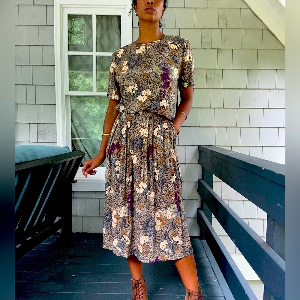 Vintage mixed print skirt set